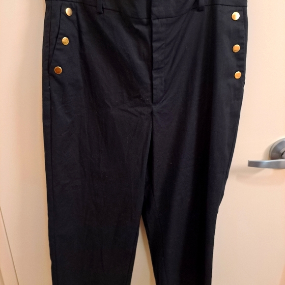 Ann Taylor Factory Navy Slim Wide Cropped Leg with Goldtone  Buttons Sz 16 Pants - Picture 5 of 10